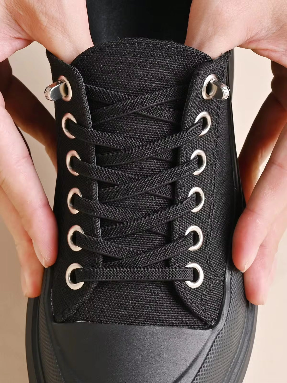 1pair Elastic No Tie Shoelaces, Black, Suitable For Sneakers And Sports Shoes, Casual Shoes, White Shoes, Accessories For Winter Shoes, Winter Shoes Accessories Gifts Ideas