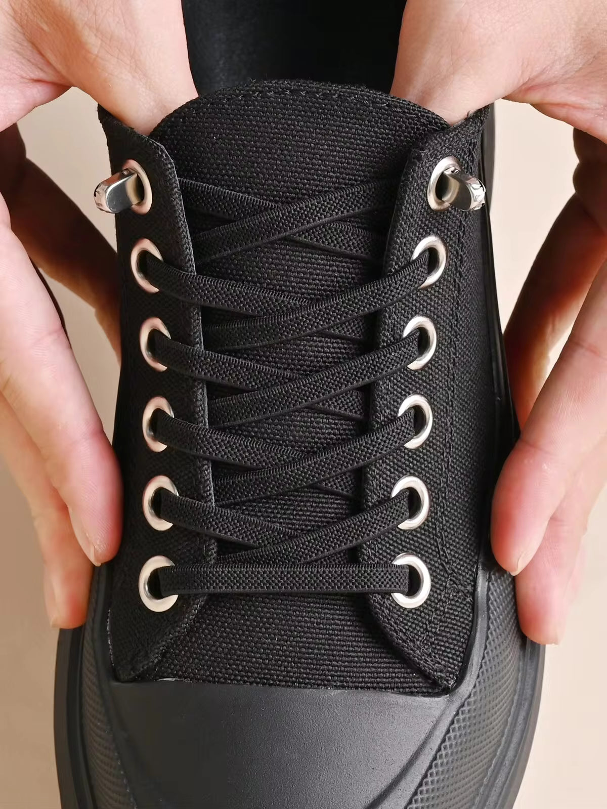 1pair Elastic No Tie Shoelaces, Black, Suitable For Sneakers And Sports Shoes, Casual Shoes, White Shoes, Accessories For Winter Shoes, Winter Shoes Accessories Gifts Ideas