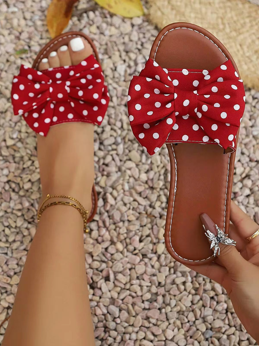 Women's Fashion, Summer Red Bohemian Bow Knot Sandals, Holiday Party Gift Vacation Beach Flat Sandals, Dating Shopping, Elegant Women's Sandals
